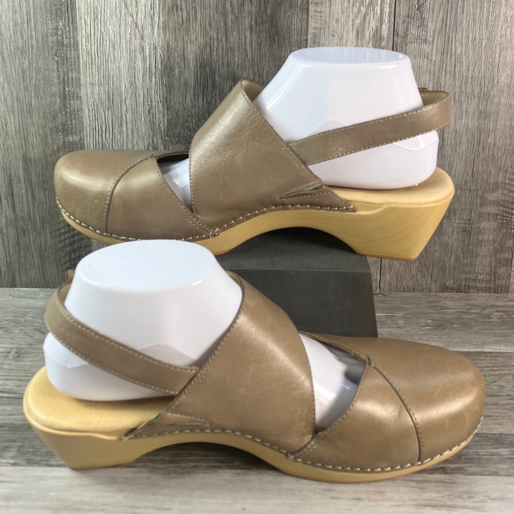 Dansko Tiffani Taupe Metallic Leather Slingback Clog Wedge Sandals 41 - Picture 2 of 8